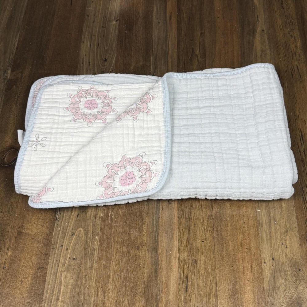 Aden + Anais Baby Blanket White Pink Floral Girl Muslin Quilt Soft Nursery READ